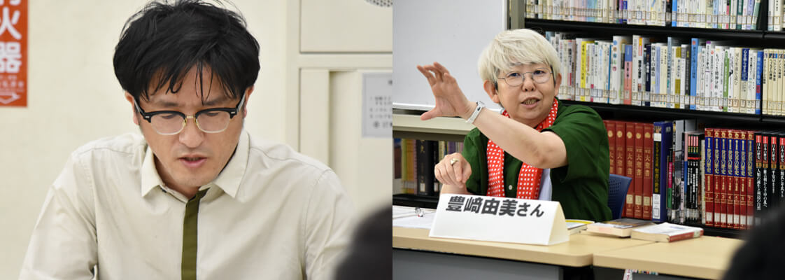 国語科教諭の横倉浩一先生(左)と、書評家の豊﨑由美さん(右)